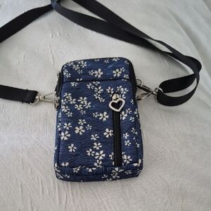 Floral Crossbody Bag with Heart Charm For Phone And Items.